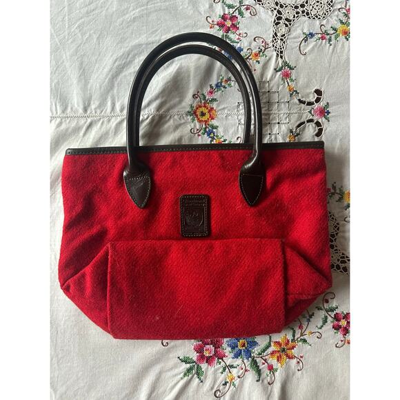 Harris Tweed red Handbag vintage brown leather top handles classic Scotland 13x9 - Picture 14 of 16